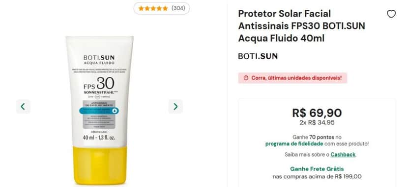 Protetor Solar da marca Boticário (Foto: Reprodução / Site da Marca) Protetor Solar da marca Boticário (Foto: Reprodução / Site da Marca)