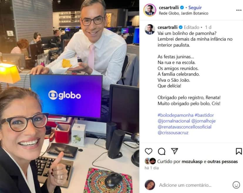 César Tralli compartilha clique ao lado de Renata Vasconcellos, nos bastidores da Globo (Foto: Reprodução) César Tralli compartilha clique ao lado de Renata Vasconcellos, nos bastidores da Globo (Foto: Reprodução)