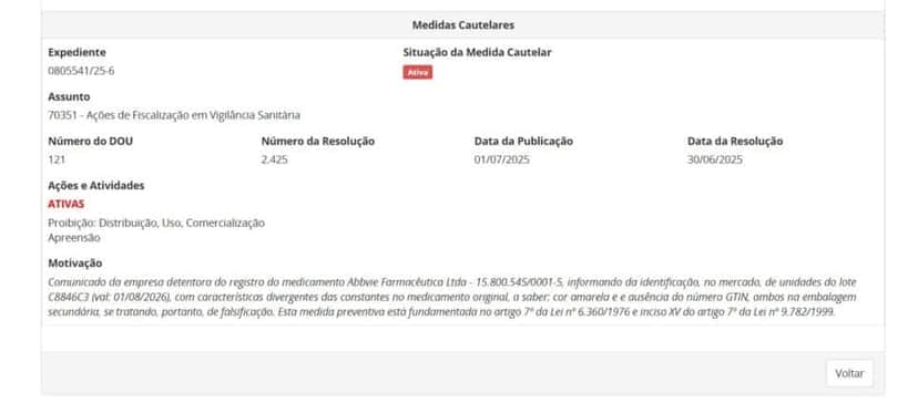 Denúncia contra BOTOX falsificado parte 2 (Foto Reprodução/ANVISA) Denúncia contra BOTOX falsificado parte 2 (Foto Reprodução/ANVISA)