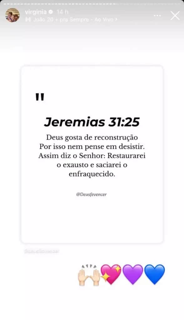 Postagem enigmática de Virgínia Fonseca no Instagram (Foto: Reprodução/ Internet) Postagem enigmática de Virgínia Fonseca no Instagram (Foto: Reprodução/ Internet)