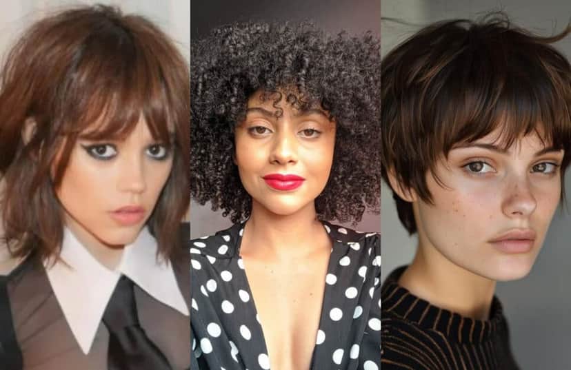 Cortes de cabelo com franjas assimétricas (Foto: Reprodução/Montagem TV Foco) Cortes de cabelo com franjas assimétricas (Foto: Reprodução/Montagem TV Foco)