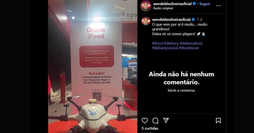 Especulação da volta do uso de drones pelo iFood, através das redes sociais (Foto Reprodução/Instagram) Especulação da volta do uso de drones pelo iFood, através das redes sociais (Foto Reprodução/Instagram)