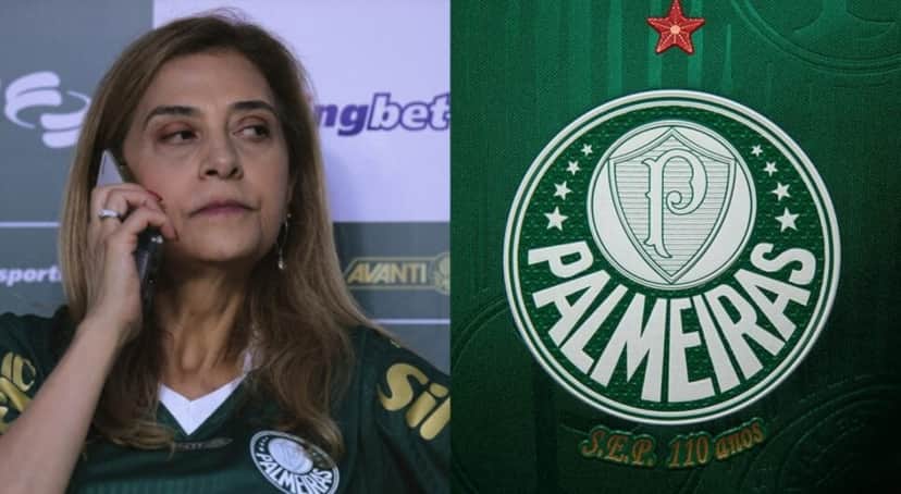 Leila ao lado do escudo do Palmeiras - Montagem/TV FOCO Leila ao lado do escudo do Palmeiras - Montagem/TV FOCO