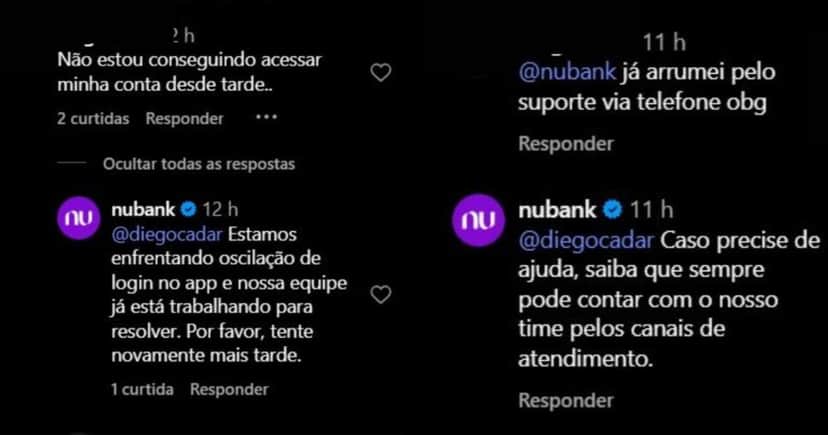 Reclamação respondida pelo Nubank nas redes sociais Reclamação respondida pelo Nubank nas redes sociais