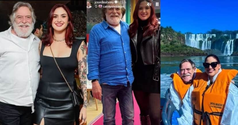 José de Abreu e a namorada Carolynne em cliques postados nas redes sociais (Foto Reprodução/Instagram/Caroline é 51 anos mais nova que José de Abreu (Foto Reprodução/Montagem/Tv Foco/@carolynnejung/@josedeabreu er)Montagem/TV Foco)