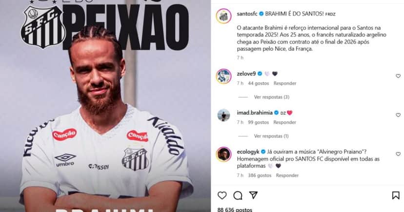 Santos anuncia contratação de Brahimi - Foto: Instagram Santos anuncia contratação de Brahimi - Foto: Instagram