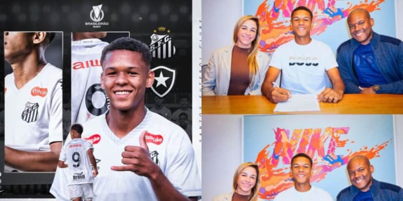 David Nogueira assinou primeiro contrato profissional com o Santos (Reprodução: Instagram) David Nogueira assinou primeiro contrato profissional com o Santos (Reprodução: Instagram)