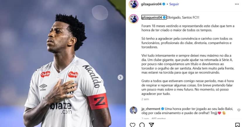 Gil se despede do Santos - Foto: Instagram Gil se despede do Santos - Foto: Instagram