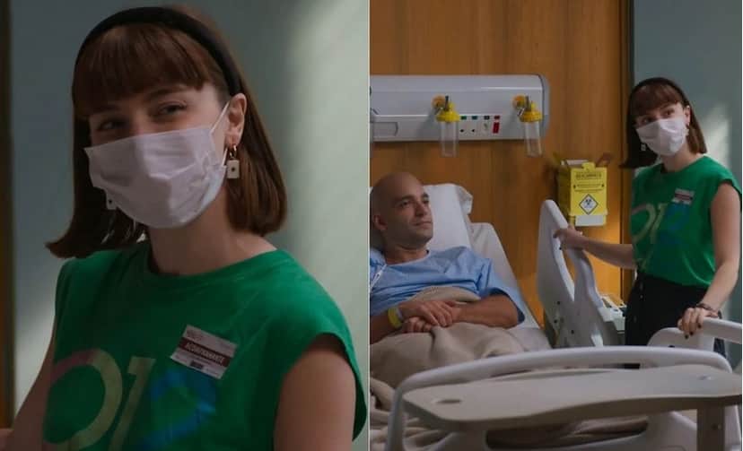 Solange (Alice Wegmann) apareceu sem barriga ao lado de Afonso (Humberto Carrão) em Vale Tudo (Foto: Reprodução / Globo) 