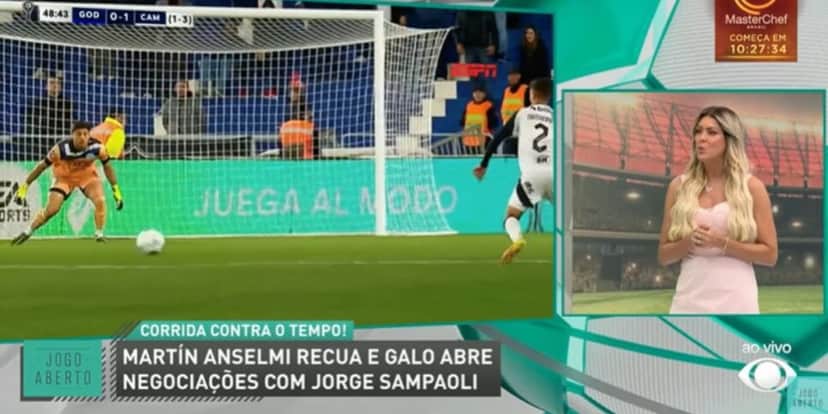 Renata Fan comentando sobre a situação do Galo (Reprodução: Band) Renata Fan comentando sobre a situação do Galo (Reprodução: Band)