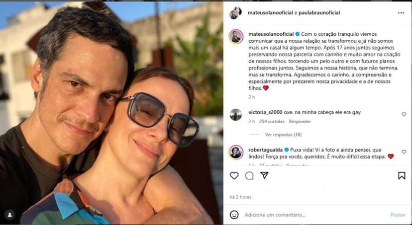 Mateus Solano anuncia fim do casamento com Paula Braun - Foto; Instagram Mateus Solano anuncia fim do casamento com Paula Braun - Foto; Instagram