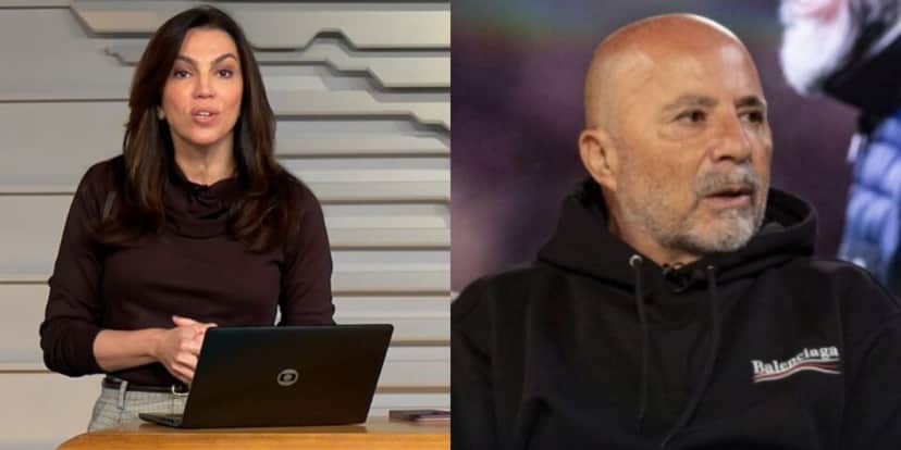Ana Paula Araújo confirmou Sampaoli como técnico do Galo (Reprodução: Globo) Ana Paula Araújo confirmou Sampaoli como técnico do Galo (Reprodução: Globo)