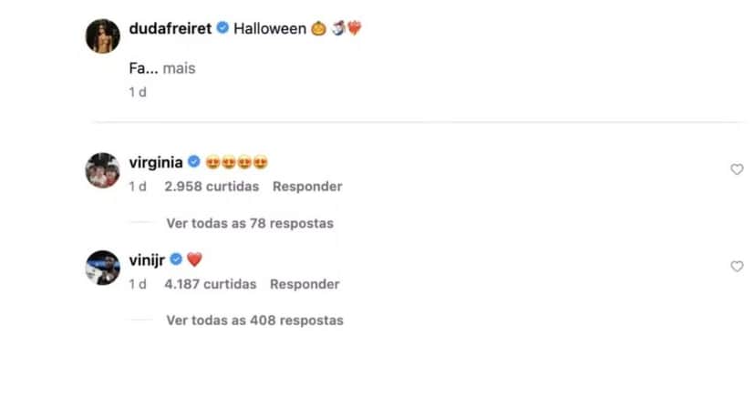 Comentário de Vini Jr (Foto: Reprodução / Instagram) Comentário de Vini Jr (Foto: Reprodução / Instagram)