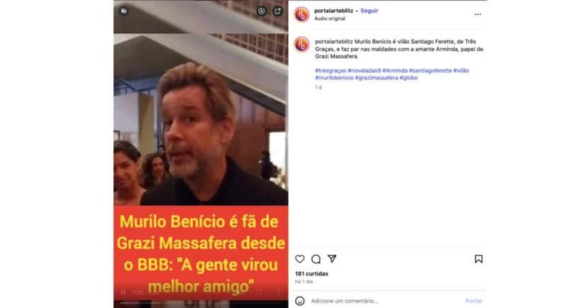 Entrevista de Murilo Benício (Foto: Reprodução / Instagram) Entrevista de Murilo Benício (Foto: Reprodução / Instagram)