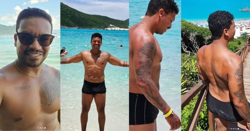 Cliques de Luis Sales na praia (Foto Reprodução/Montagem/Instagram@luissalesoficial) Cliques de Luis Sales na praia (Foto Reprodução/Montagem/Instagram@luissalesoficial)