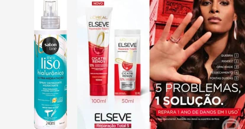 Salon Line Meu Liso Hialurônico Spray Defrizante /Leave In Elseve Cicatri Renov Total 5 (Foto: Reprodução/Montagem/Magazine Luíza/Droga Raia) Salon Line Meu Liso Hialurônico Spray Defrizante /Leave In Elseve Cicatri Renov Total 5 (Foto: Reprodução/Montagem/Magazine Luíza/Droga Raia)