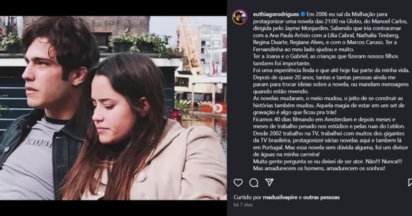 Publicação de Thiago Rodrigues sobre voltar a atuar (Foto Reprodução/Instagram@euthiagorodrigues) Publicação de Thiago Rodrigues sobre voltar a atuar (Foto Reprodução/Instagram@euthiagorodrigues)