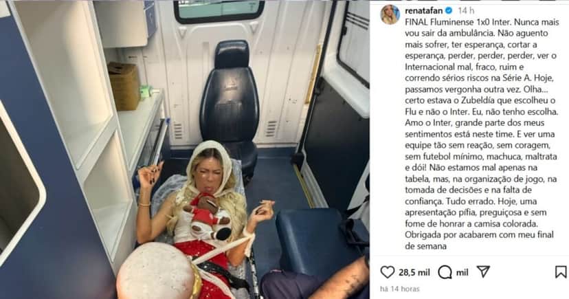Renata Fan faz publicação sobre o Inter - Foto: Instagram Renata Fan faz publicação sobre o Inter - Foto: Instagram