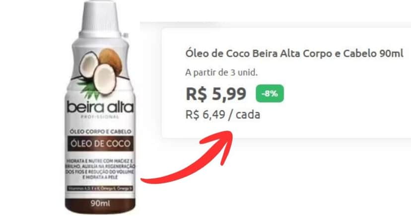 Óleo de coco Beira Alta (Foto Reprodução/Atacadão) Óleo de coco Beira Alta (Foto Reprodução/Atacadão)