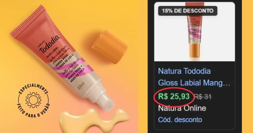 Gloss Tododia Manga Rosa & Água de Coco (Foto Reprodução/Montagem/TV Foco/Lennita/Natura) Gloss Tododia Manga Rosa & Água de Coco (Foto Reprodução/Montagem/TV Foco/Lennita/Natura)