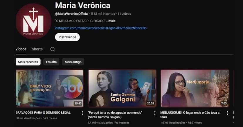 Canal de Maria Verônica no YouTube possui apenas 11 vídeos publicados até agora (Foto Reprodução/YouTube) Canal de Maria Verônica no YouTube possui apenas 11 vídeos publicados até agora (Foto Reprodução/YouTube)
