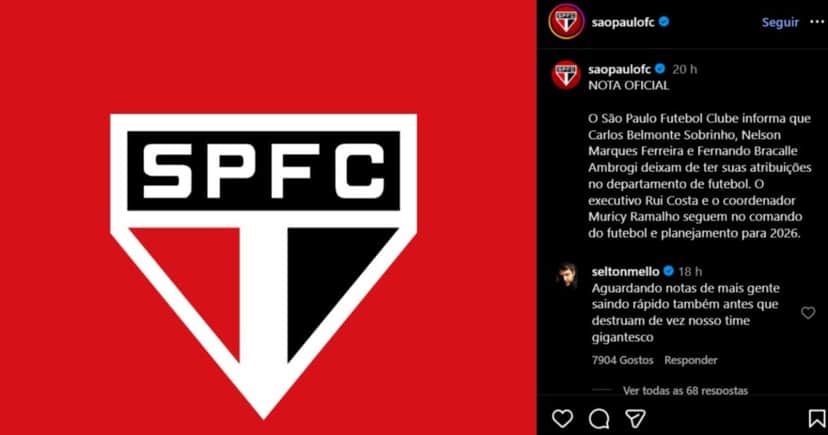 Nota oficial do São Paulo - Foto: Instagram Nota oficial do São Paulo - Foto: Instagram
