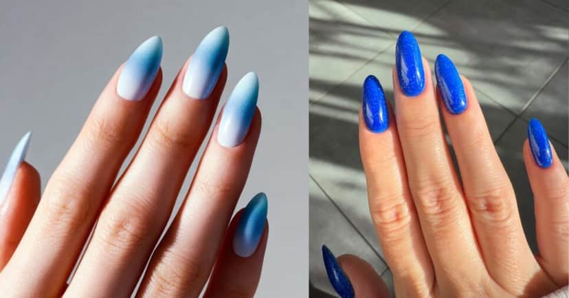 Mãos com esmaltes azuis (Foto: Canva) Mãos com esmaltes azuis (Foto: Canva)