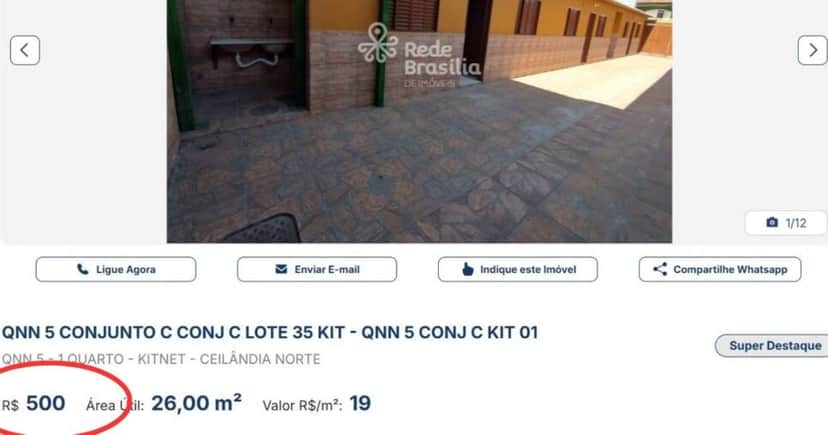 Kitnet na Ceilândia (DF) - (Foto Reprodução/Rede Brasília de Imóveis) Kitnet na Ceilândia (DF) - (Foto Reprodução/Rede Brasília de Imóveis)