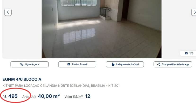 Aluguel de Kitnet na Ceilândia (DF) - (Foto Reprodução/DF Imóveis) Aluguel de Kitnet na Ceilândia (DF) - (Foto Reprodução/DF Imóveis)