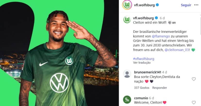 Cleiton, do Flamengo, assinou contrato com o Wolfsburg - Foto: Instagram