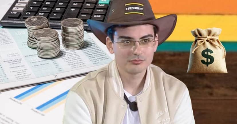 Ilustração de conta poupança e Dudu Camargo em A Fazenda 17 (Foto: Reprodução / Canva / Record / Montagem TV Foco)