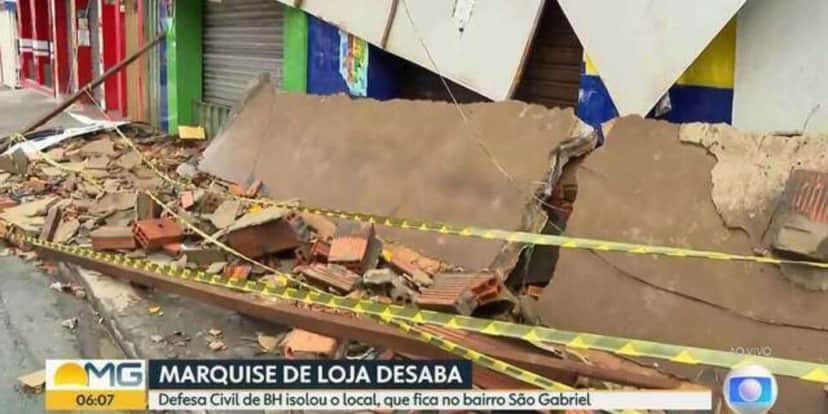 Marquise de Supermercado em BH desabou nesta semana (Reprodução: Globo) Marquise de Supermercado em BH desabou nesta semana (Reprodução: Globo)