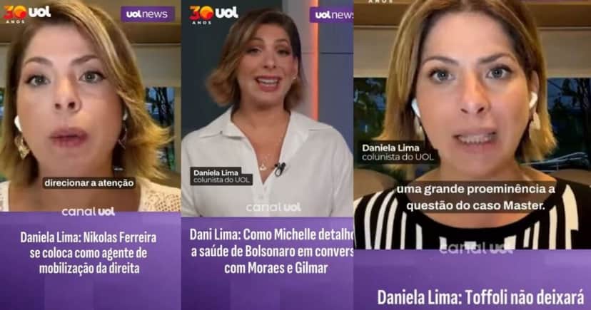 Daniela Lima atualmente trabalha na coluna da UOL (Foto Reprodução/Montagem/Lennita/TV Foco/Canva/Instagram/Daniela Lima)