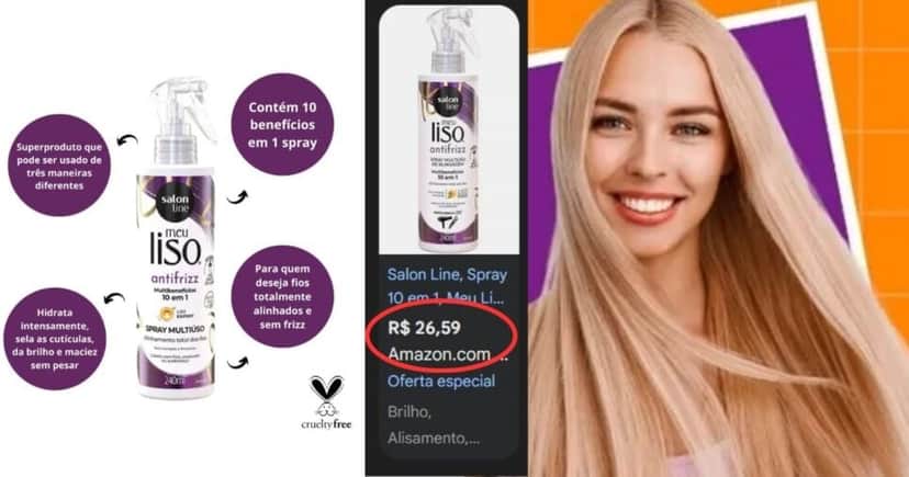 Spray Meu Liso (Foto Reprodução/Montagem/TV Foco/ Salon Line/Google Shopping) Spray Meu Liso (Foto Reprodução/Montagem/TV Foco/ Salon Line/Google Shopping)