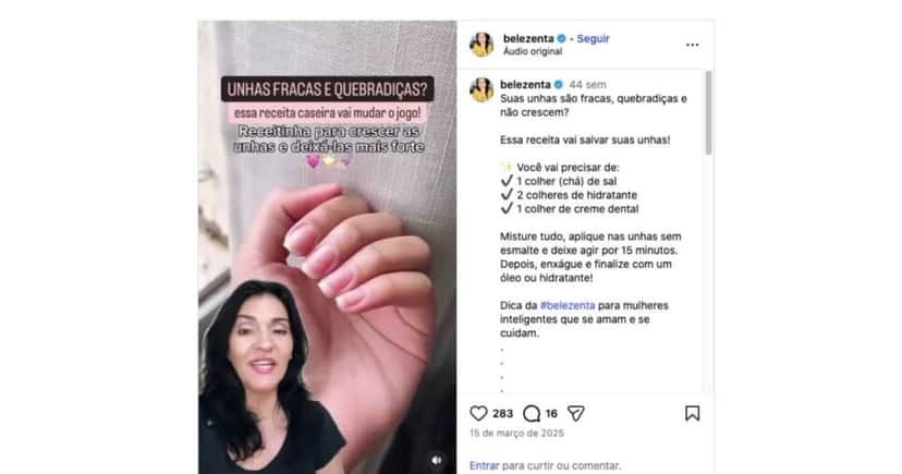 Mistura com sal para unhas (Foto: Reprodução / Instagram) Mistura com sal para unhas (Foto: Reprodução / Instagram)