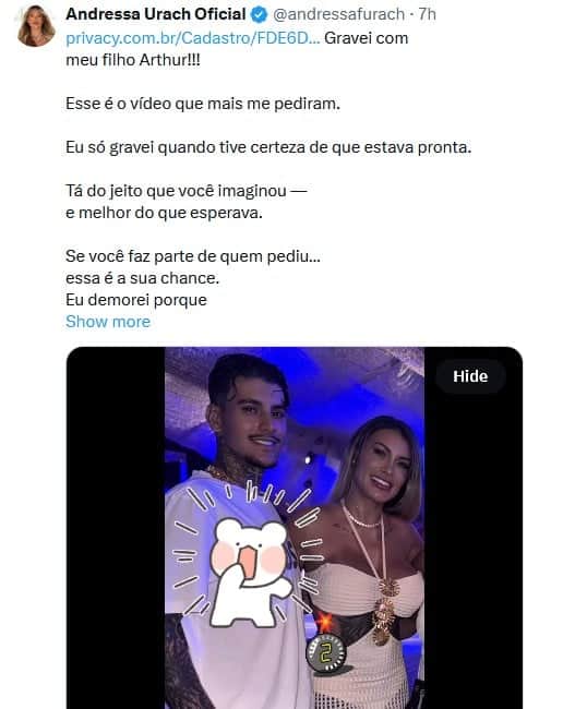 Andressa Urach chocou seguidores (Foto: Reprodução / X) Andressa Urach chocou seguidores (Foto: Reprodução / X)