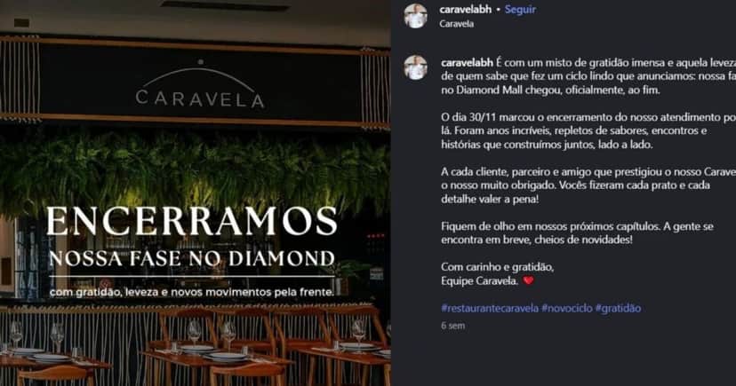 Comunicado nas redes sociais do Caravela (Foto Reprodução/Instagram) Comunicado nas redes sociais do Caravela (Foto Reprodução/Instagram)