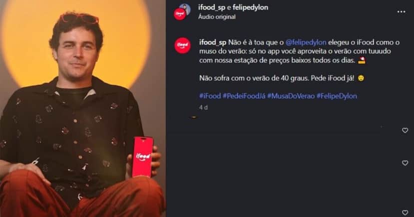 Publi do iFood feita pelo Felipe Dylon (Foto Reprodução/Instagram@ifood/felipedylon) Publi do iFood feita pelo Felipe Dylon (Foto Reprodução/Instagram@ifood/felipedylon)