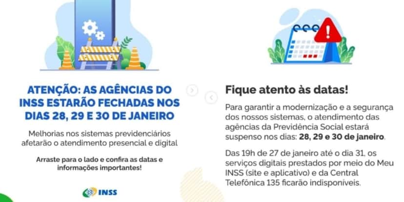 Comunicado do INSS sobre paralisação em janeiro (Reprodução: Montagem TV Foco) Comunicado do INSS sobre paralisação em janeiro (Reprodução: Montagem TV Foco)