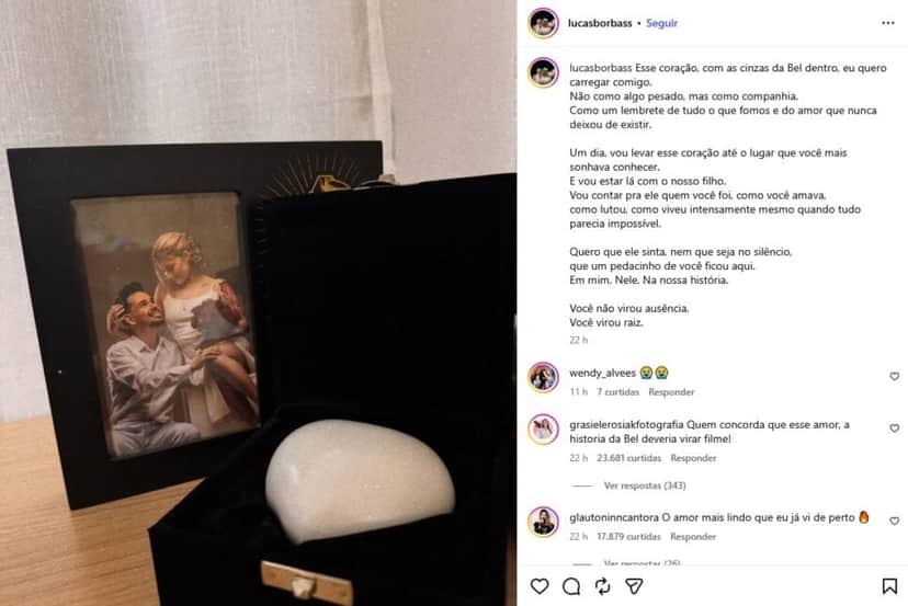 Lucas Borbas ficará com as cinzas da esposa (Foto: Reprodução / Instagram) Lucas Borbas ficará com as cinzas da esposa (Foto: Reprodução / Instagram)