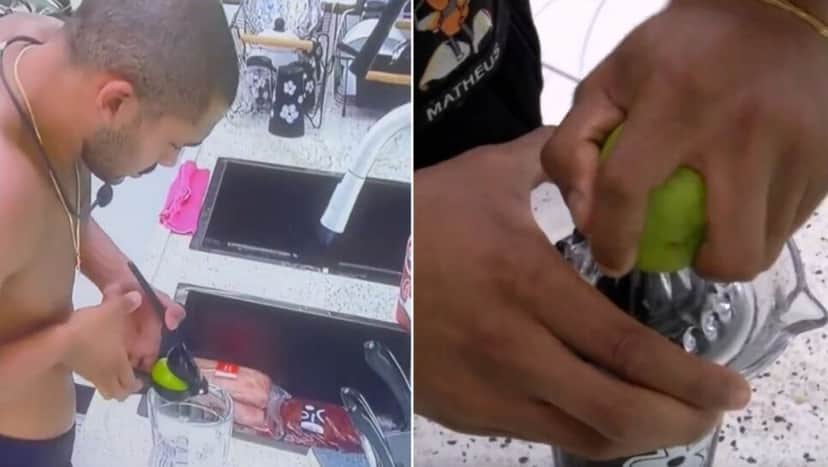 BBB26: Matheus vira meme ao não saber espremer limão (Foto: Reprodução / Globo)