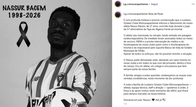Jogador sofre mau súbito (Foto: Reprodução / Instagram) Jogador sofre mau súbito (Foto: Reprodução / Instagram)