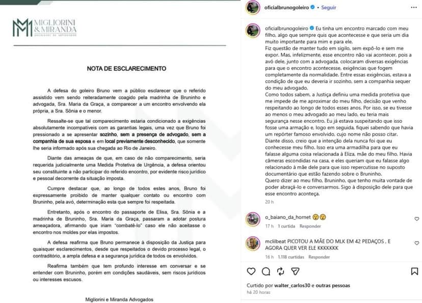 Equipe de Bruno se pronuncia (Foto: Reprodução / Instagram) Equipe de Bruno se pronuncia (Foto: Reprodução / Instagram)