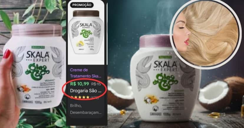Máscara Nutrição Reparadora Óleo de Coco -Skala Expert (Foto Reprodução/Montagem/TV Foco/Lennita/YouTube/Drogaria SP/GMN) Máscara Nutrição Reparadora Óleo de Coco -Skala Expert (Foto Reprodução/Montagem/TV Foco/Lennita/YouTube/Drogaria SP/GMN)