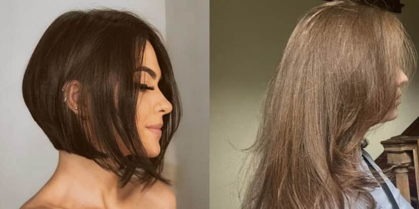 Corte Chanel Bico e Corte em Camadas com Textura Viciada (Reprodução: Montagem TV Foco) Corte Chanel Bico e Corte em Camadas com Textura Viciada (Reprodução: Montagem TV Foco)
