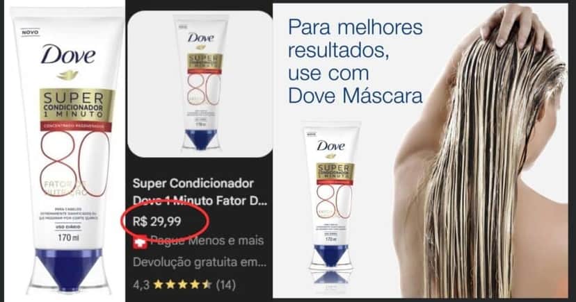 Dove Máscara 1 Minuto Fator de Nutrição 80 (170ml): Dove Máscara 1 Minuto Fator de Nutrição 80 (170ml):