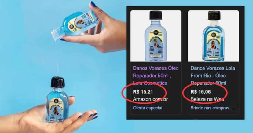 Óleo Danos Vorazes 50 ml- Na promoção chega a R$15 (Foto Reprodução/Montagem/Lennita/Google Shopping/Lola)