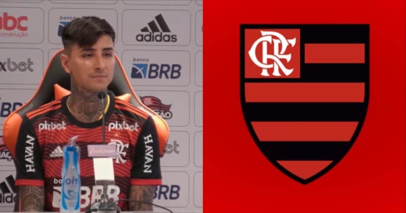 Erick Pulgar e escudo do Flamengo (Reprodução: YouTube/Internet) Erick Pulgar e escudo do Flamengo (Reprodução: YouTube/Internet)