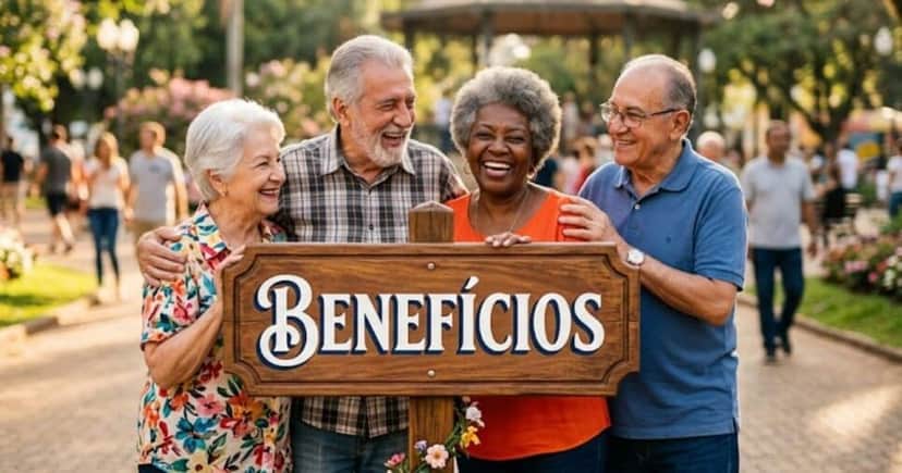 Idosos felizes com benefícios (Foto: Montagem TV Foco / GMN) Idosos felizes com benefícios (Foto: Montagem TV Foco / GMN)