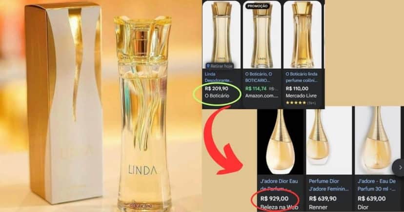 Linda -O Boticário x J'Adore Dior (Foto Reprodução/Montagem/Lennita/TV Foco/Google Shopping/Boticário) Linda -O Boticário x J'Adore Dior (Foto Reprodução/Montagem/Lennita/TV Foco/Google Shopping/Boticário)
